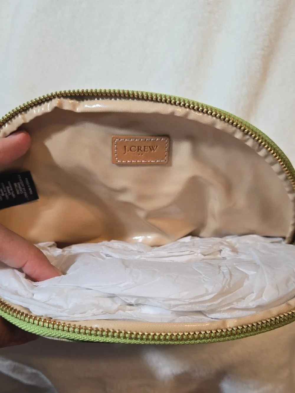 J. Crew Striped Green Tan Cream Cosmetic Pouch New